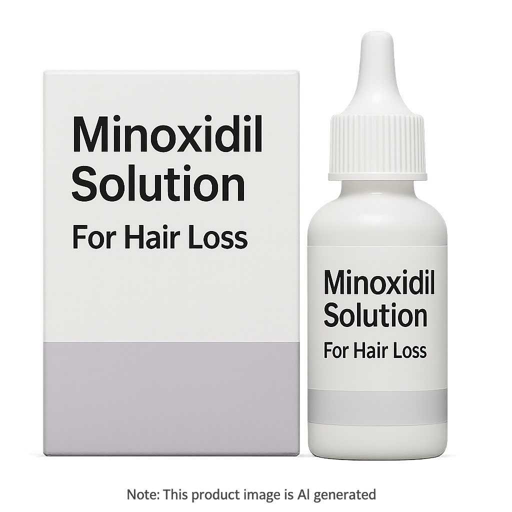 Box of Minoxidil 5% Solution used for treating hair loss
